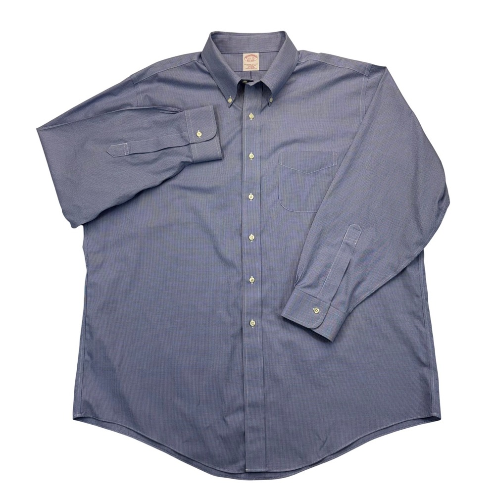 Brooks Brothers Traditional Fit Non-Iron Shirt 17.5-34 Blue Houndstooth Cotton